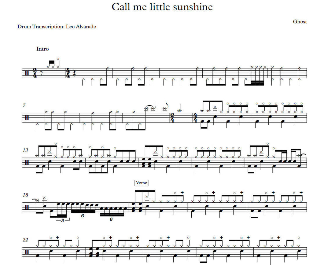 Call Me Little Sunshine - Ghost - Full Drum Transcription / Drum Sheet Music - Leo Alvarado