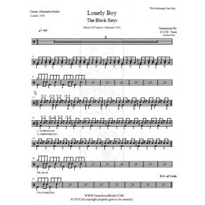 Lonely Boy - The Black Keys - Full Drum Transcription / Drum Sheet Music - DrumScoreWorld.com