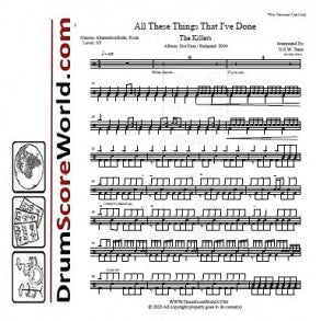 All These Things That I've Done - The Killers - Full Drum Transcription / Drum Sheet Music - DrumScoreWorld.com