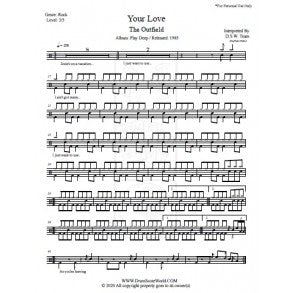 Your Love - The Outfield - Full Drum Transcription / Drum Sheet Music - DrumScoreWorld.com