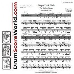 Jumpin' Jack Flash - The Rolling Stones - Full Drum Transcription / Drum Sheet Music - DrumScoreWorld.com