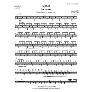 Reptilia - The Strokes - Full Drum Transcription / Drum Sheet Music - DrumScoreWorld.com