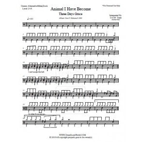 Animal I Have Become - Three Days Grace - Full Drum Transcription / Drum Sheet Music - DrumScoreWorld.com