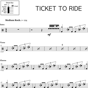 Ticket to Ride - The Beatles - Full Drum Transcription / Drum Sheet Music - OnlineDrummer.com