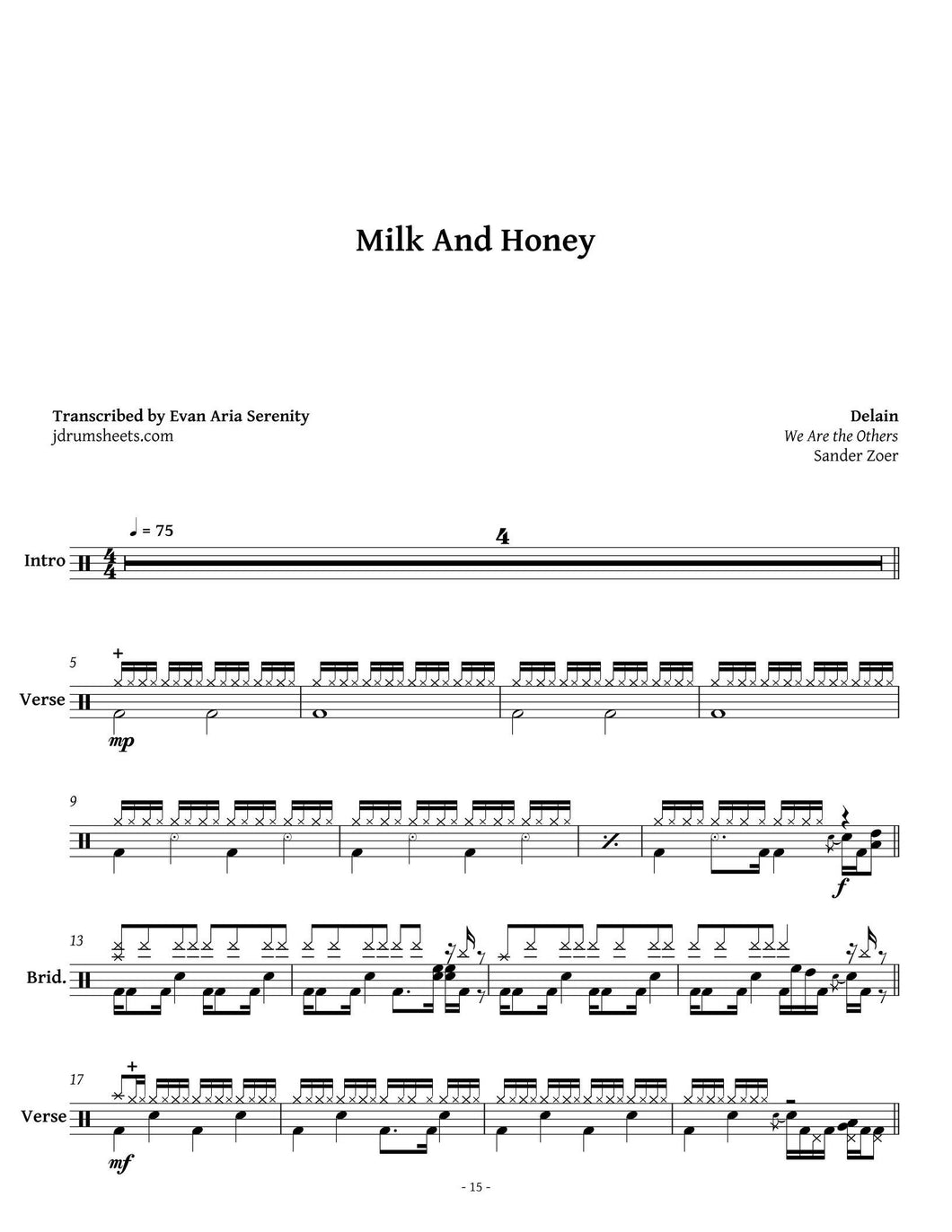 Milk and Honey - Delain - Full Drum Transcription / Drum Sheet Music - Jaslow Drum Sheets