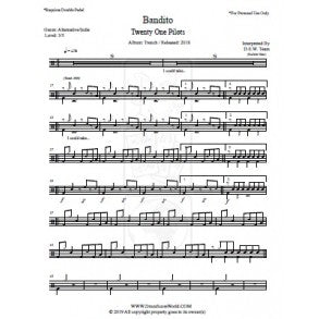 Bandito - Twenty One Pilots - Full Drum Transcription / Drum Sheet Music - DrumScoreWorld.com