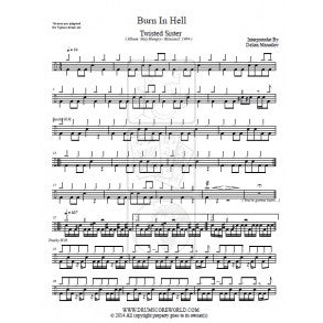 Burn in Hell - Twisted Sister - Full Drum Transcription / Drum Sheet Music - DrumScoreWorld.com
