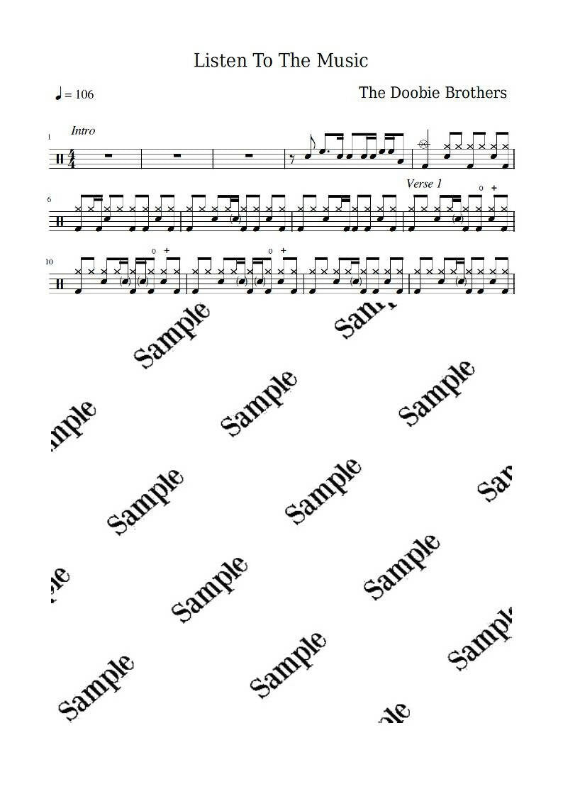 Listen to the Music - The Doobie Brothers - Full Drum Transcription / Drum Sheet Music - KiwiDrums