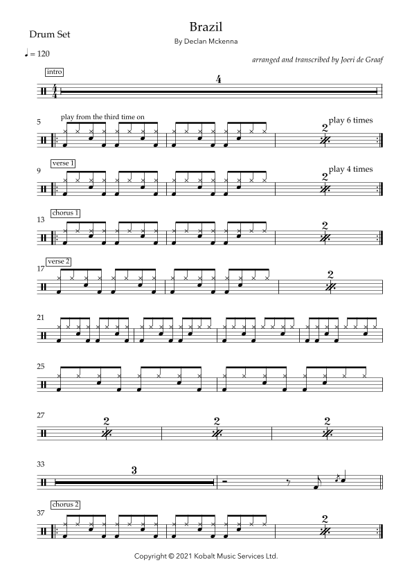 Brazil - Declan Mckenna - Drum Sheet Music - SheetMusicDirect D ...
