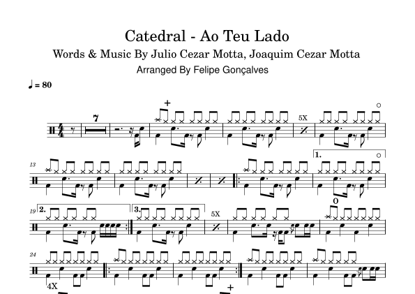 Ao Teu Lado - Catedral - Full Drum Transcription / Drum Sheet Music - SheetMusicDirect D