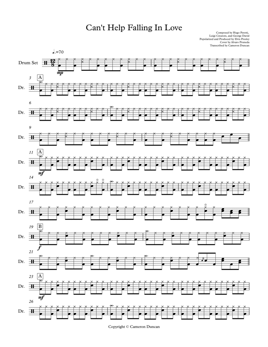 Can't Help Falling in Love - Elvis Presley - Full Drum Transcription / Drum Sheet Music - SheetMusicDirect D