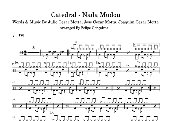 Nada Mudou - Catedral - Full Drum Transcription / Drum Sheet Music - SheetMusicDirect D