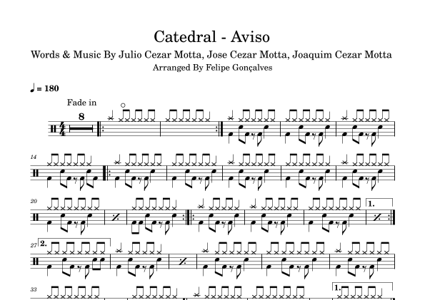 Aviso - Catedral - Full Drum Transcription / Drum Sheet Music - SheetMusicDirect D