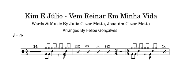 Vem Reinar Em Minha Vida - Julio Cezar - Full Drum Transcription / Drum Sheet Music - SheetMusicDirect D