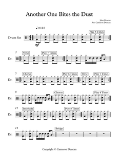 Another One Bites the Dust - Queen - Full Drum Transcription / Drum Sheet Music - SheetMusicDirect D