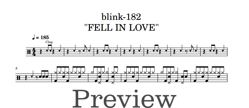 Fell in Love - Blink 182 - Full Drum Transcription / Drum Sheet Music - DrumonDrummer