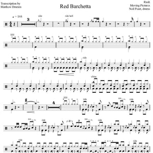 Red Barchetta - Rush - Full Drum Transcription / Drum Sheet Music - Drumm Transcriptions