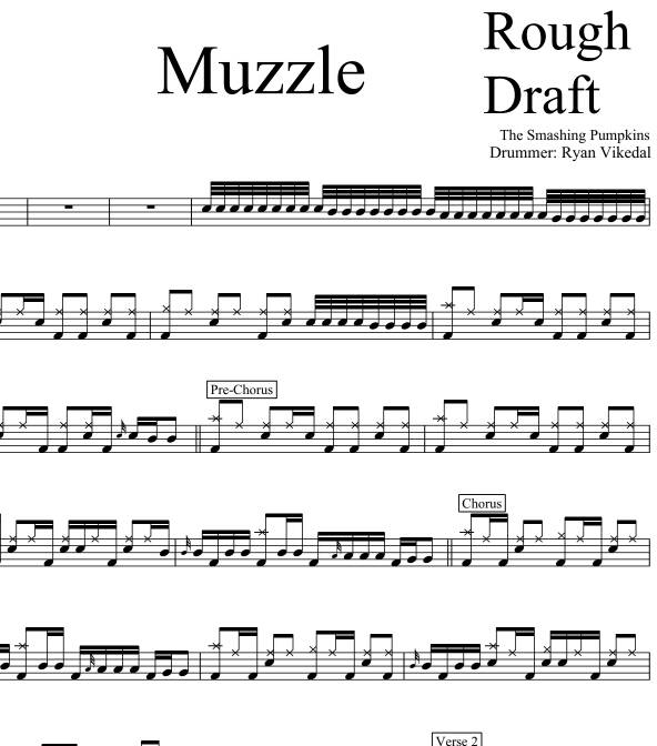 Muzzle - The Smashing Pumpkins - Rough Draft Drum Transcription / Drum Sheet Music - DrumSetSheetMusic.com