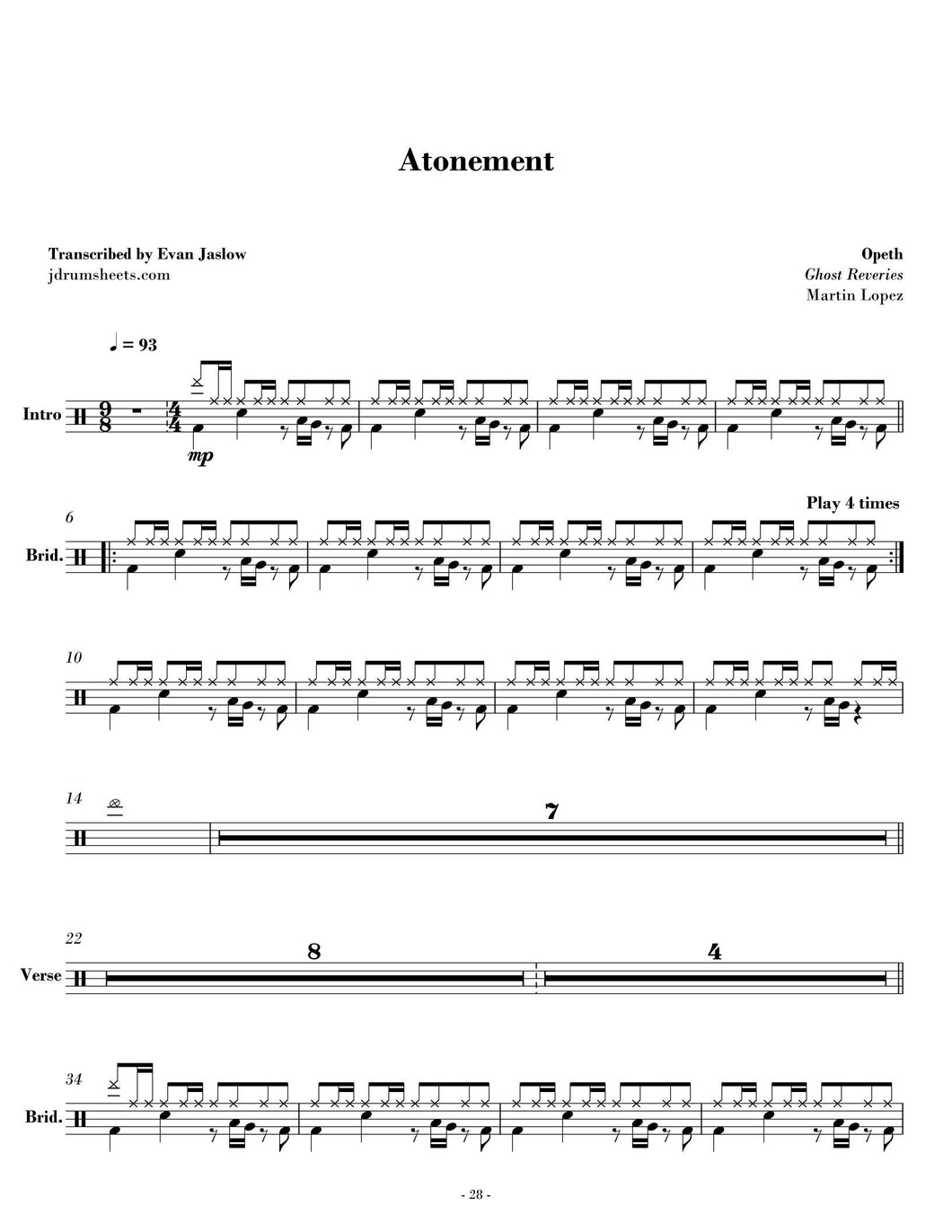 Atonement - Opeth - Full Drum Transcription / Drum Sheet Music - Jaslow Drum Sheets