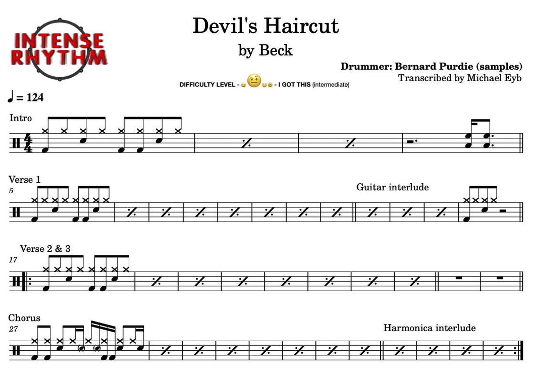 Devil's Haircut - Beck - Full Drum Transcription / Drum Sheet Music - Intense Rhythm Drum Studios