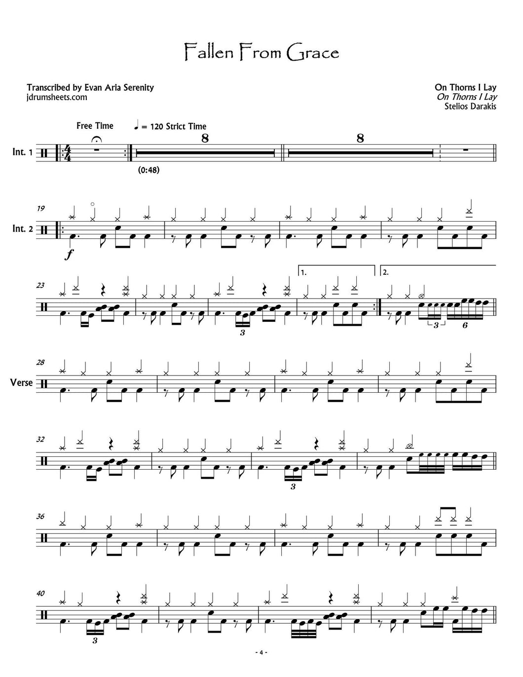Fallen from Grace - On Thorns I Lay - Full Drum Transcription / Drum Sheet Music - Jaslow Drum Sheets