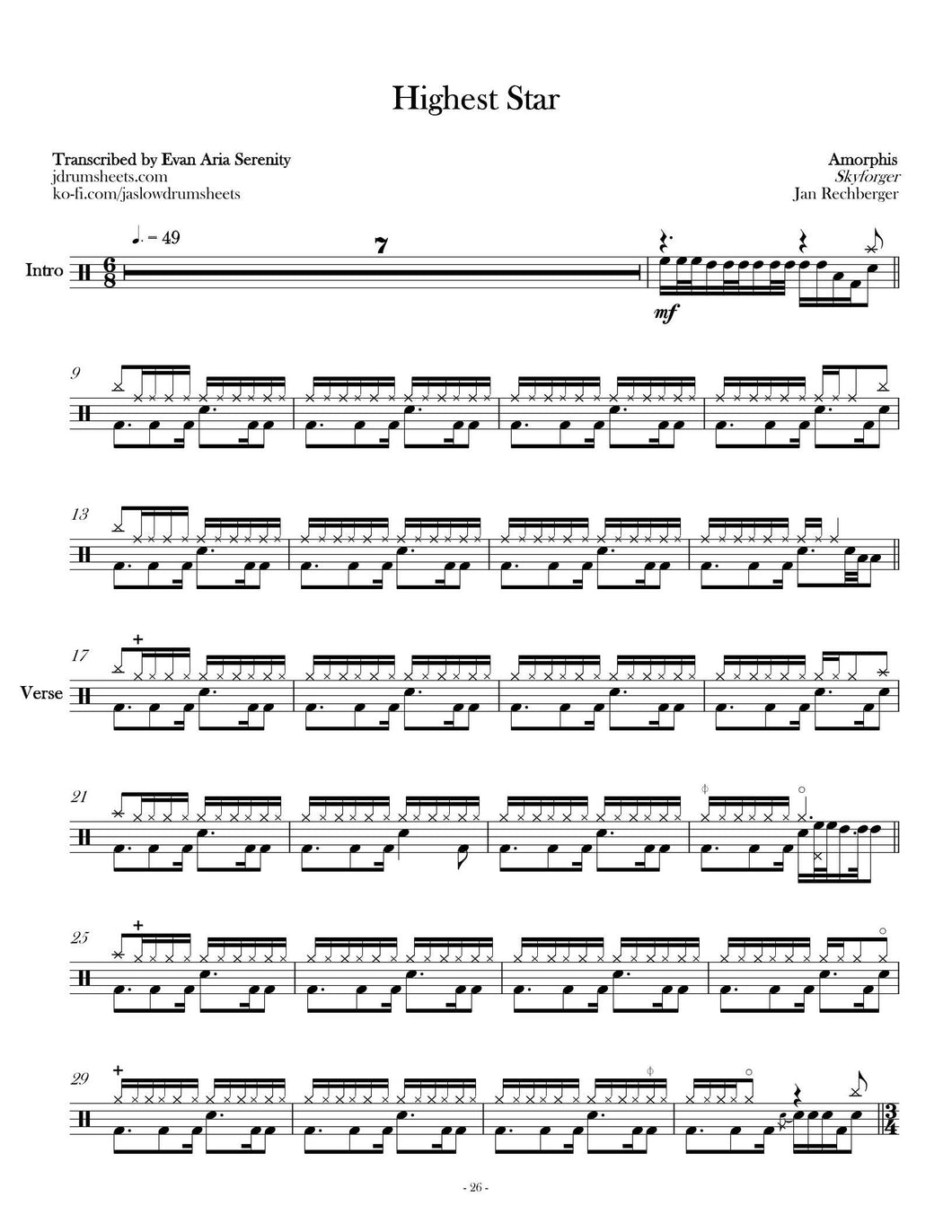 Highest Star - Amorphis - Full Drum Transcription / Drum Sheet Music - Jaslow Drum Sheets