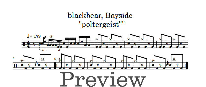 Poltergeist (feat. Bayside) - Blackbear - Full Drum Transcription / Drum Sheet Music - DrumonDrummer