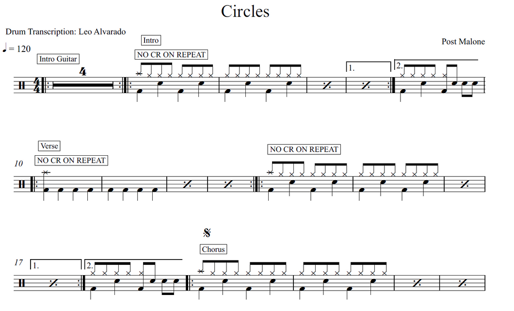 Circles - Post Malone - Full Drum Transcription / Drum Sheet Music - Leo Alvarado