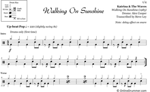 Walking on Sunshine - Katrina and the Waves - Full Drum Transcription / Drum Sheet Music - OnlineDrummer.com