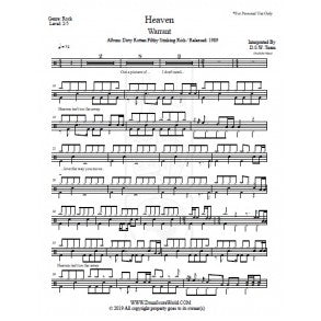 Heaven - Warrant - Full Drum Transcription / Drum Sheet Music - DrumScoreWorld.com