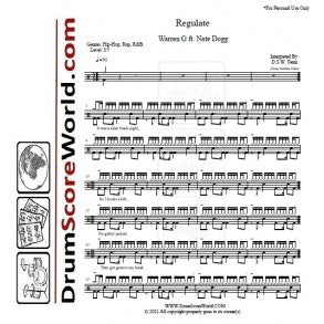 Regulate - Warren G - Full Drum Transcription / Drum Sheet Music - DrumScoreWorld.com