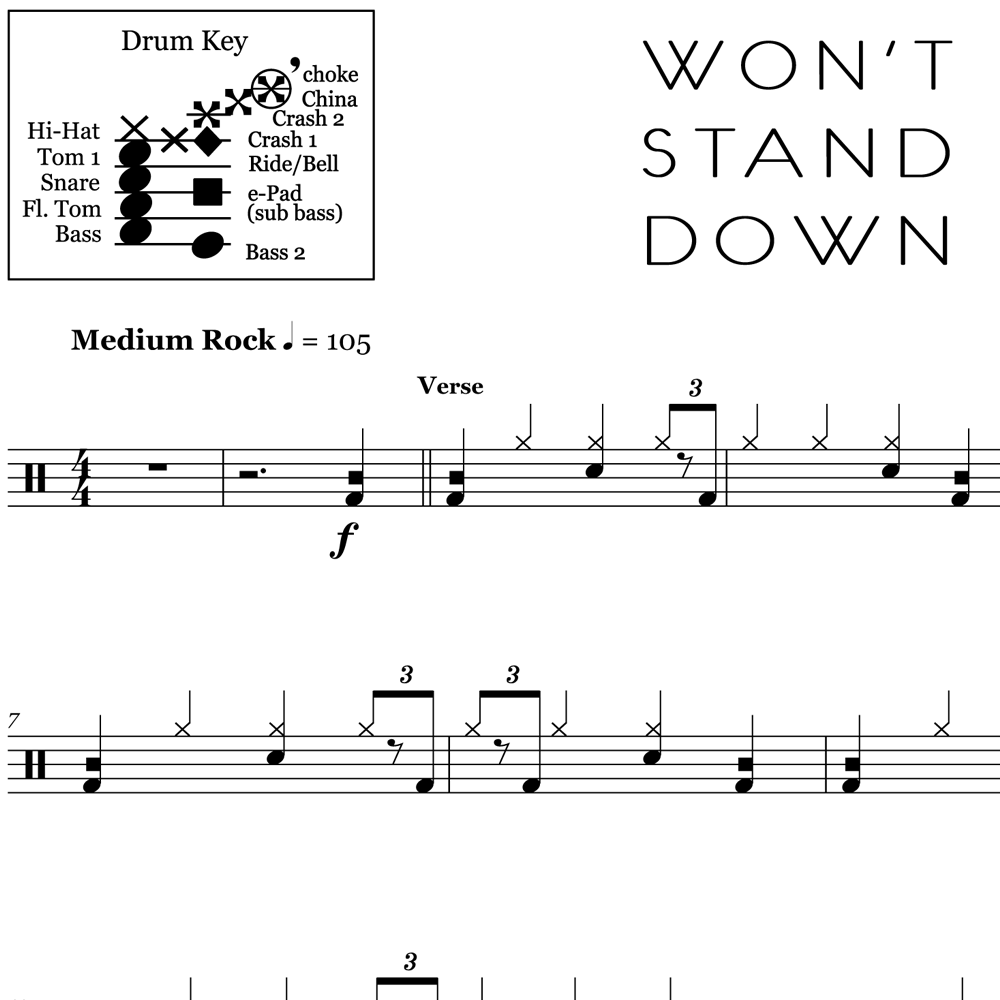 Won't Stand Down - Muse - Full Drum Transcription / Drum Sheet Music - OnlineDrummer.com