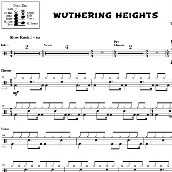 Wuthering Heights - Kate Bush - Full Drum Transcription / Drum Sheet Music - OnlineDrummer.com