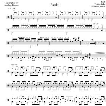 Resist - Rush - Full Drum Transcription / Drum Sheet Music - Drumm Transcriptions