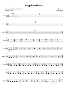 Misguided Ghosts - Paramore - Full Drum Transcription / Drum Sheet Music - Jaslow Drum Sheets
