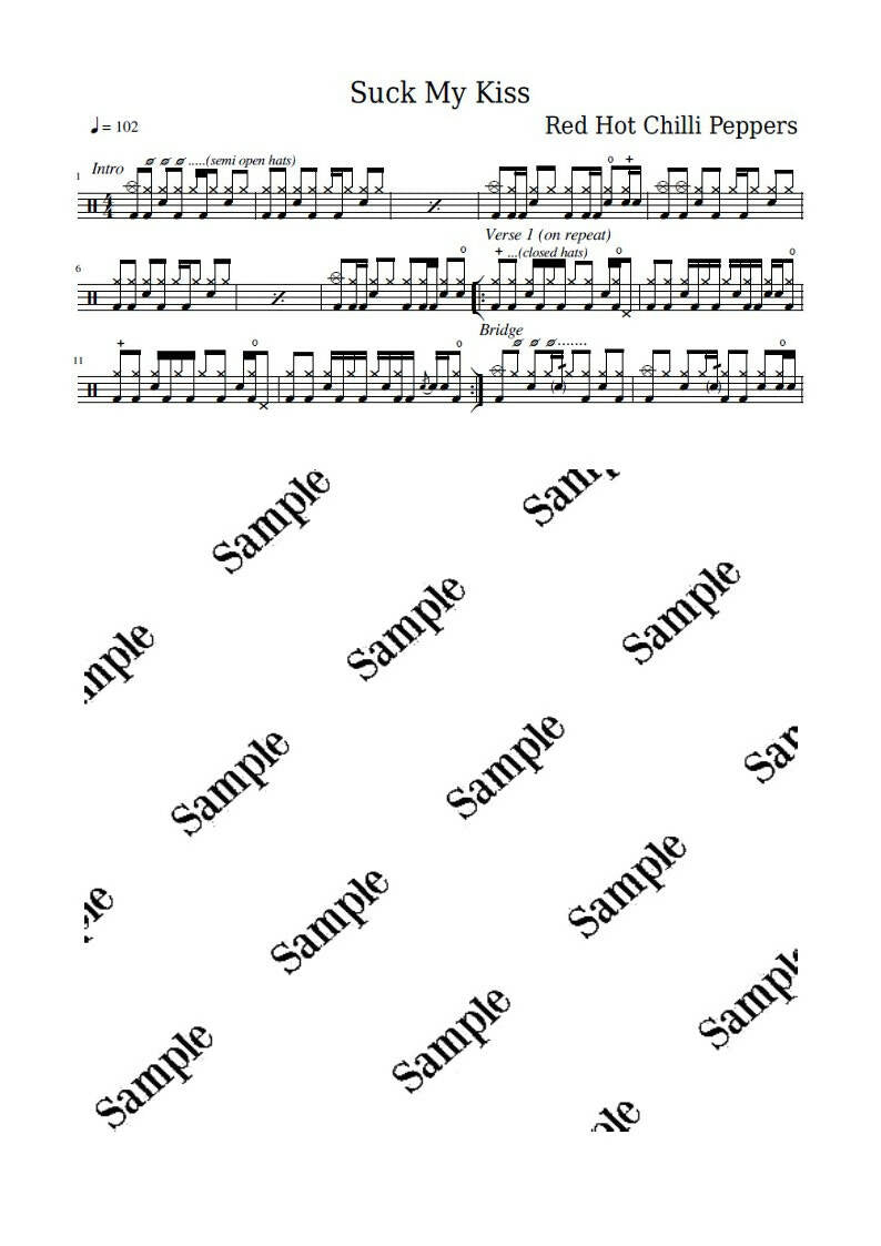 Suck My Kiss - Red Hot Chili Peppers - Full Drum Transcription / Drum Sheet Music - KiwiDrums