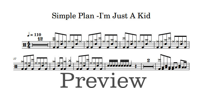 I'm Just a Kid - Simple Plan - Full Drum Transcription / Drum Sheet Music - DrumonDrummer