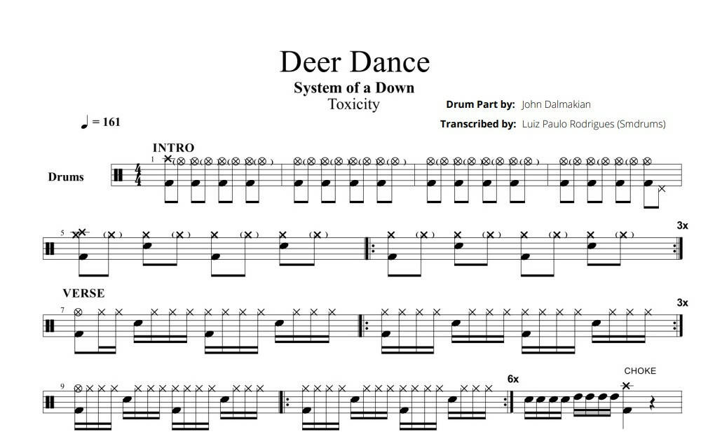 John Dolmayan Toxicity Drum Sheet Music Toxicity Drum Notes Deer