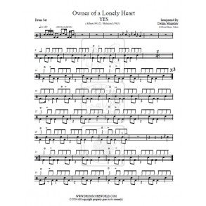 Owner of a Lonely Heart - Yes - Full Drum Transcription / Drum Sheet Music - DrumScoreWorld.com