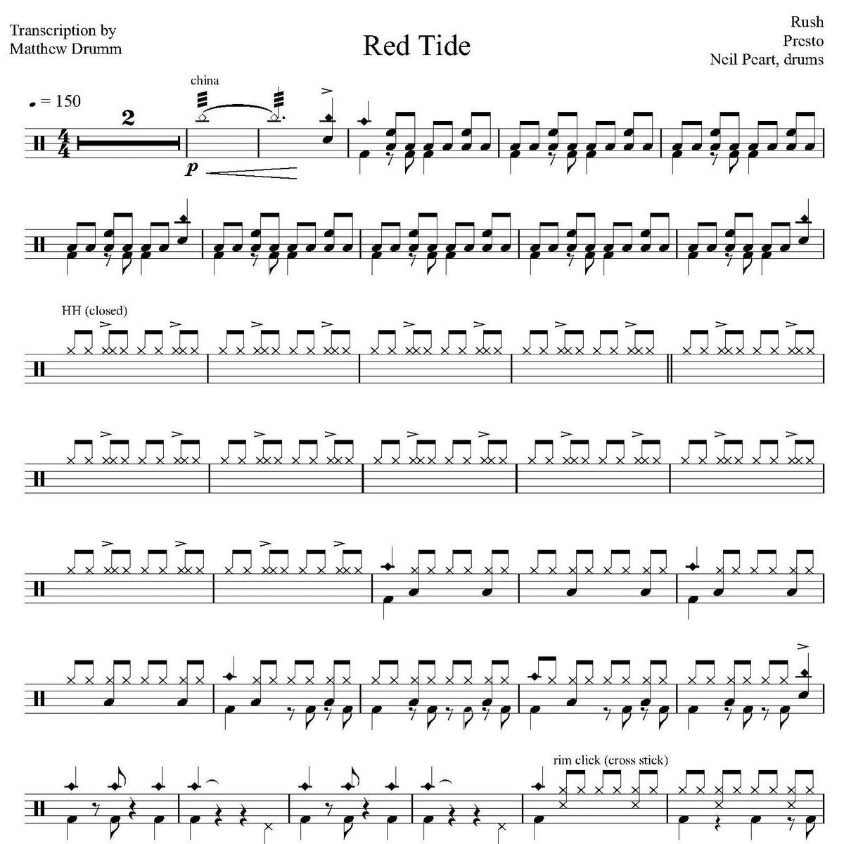 Red Tide - Rush - Drum Sheet Music - Drumm Transcriptions ...