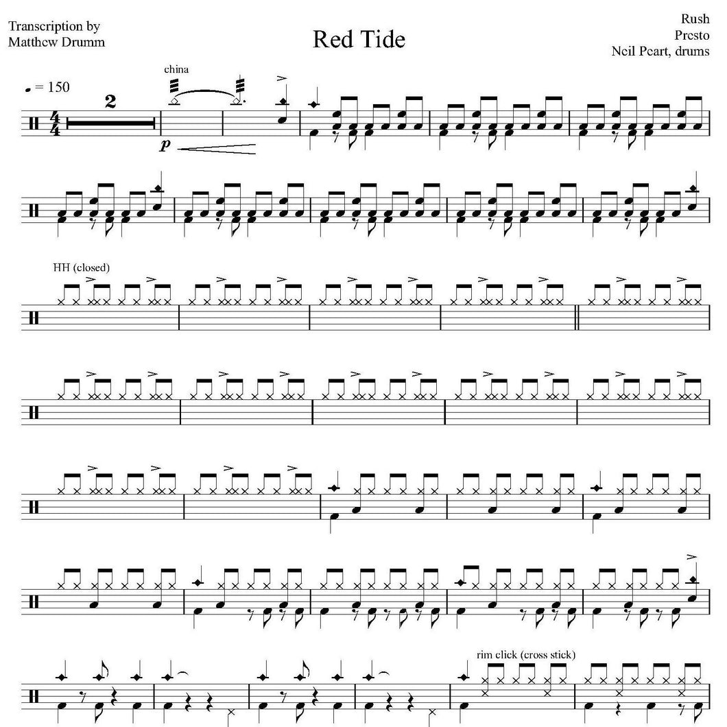 Red Tide - Rush - Collection of Drum Transcriptions / Drum Sheet Music - Drumm Transcriptions