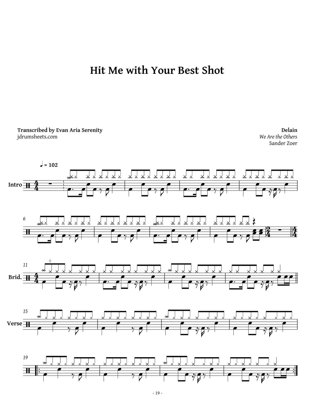 Hit Me with Your Best Shot - Delain - Full Drum Transcription / Drum Sheet Music - Jaslow Drum Sheets