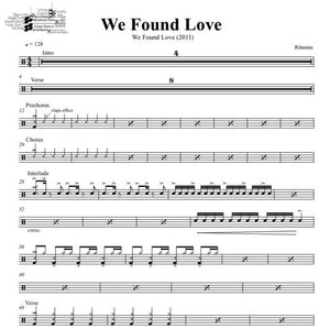 We Found Love (feat. Calvin Harris) - Rihanna - Full Drum Transcription / Drum Sheet Music - DrumSetSheetMusic.com