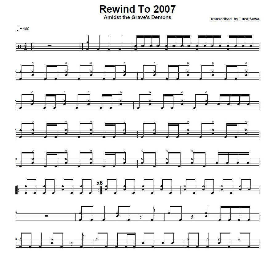 Rewind to 2007 - Amidst the Grave's Demons - Drum Sheet Music - Luca ...
