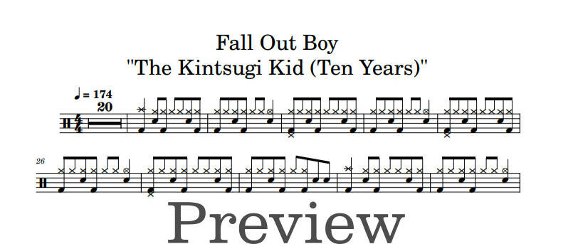 The Kintsugi Kid (Ten Years) - Fall Out Boy - Full Drum Transcription / Drum Sheet Music - DrumonDrummer