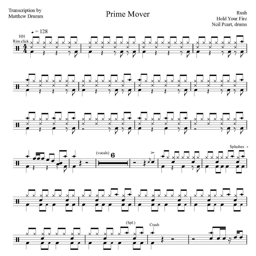 Prime Mover - Rush - Collection of Drum Transcriptions / Drum Sheet Music - Drumm Transcriptions