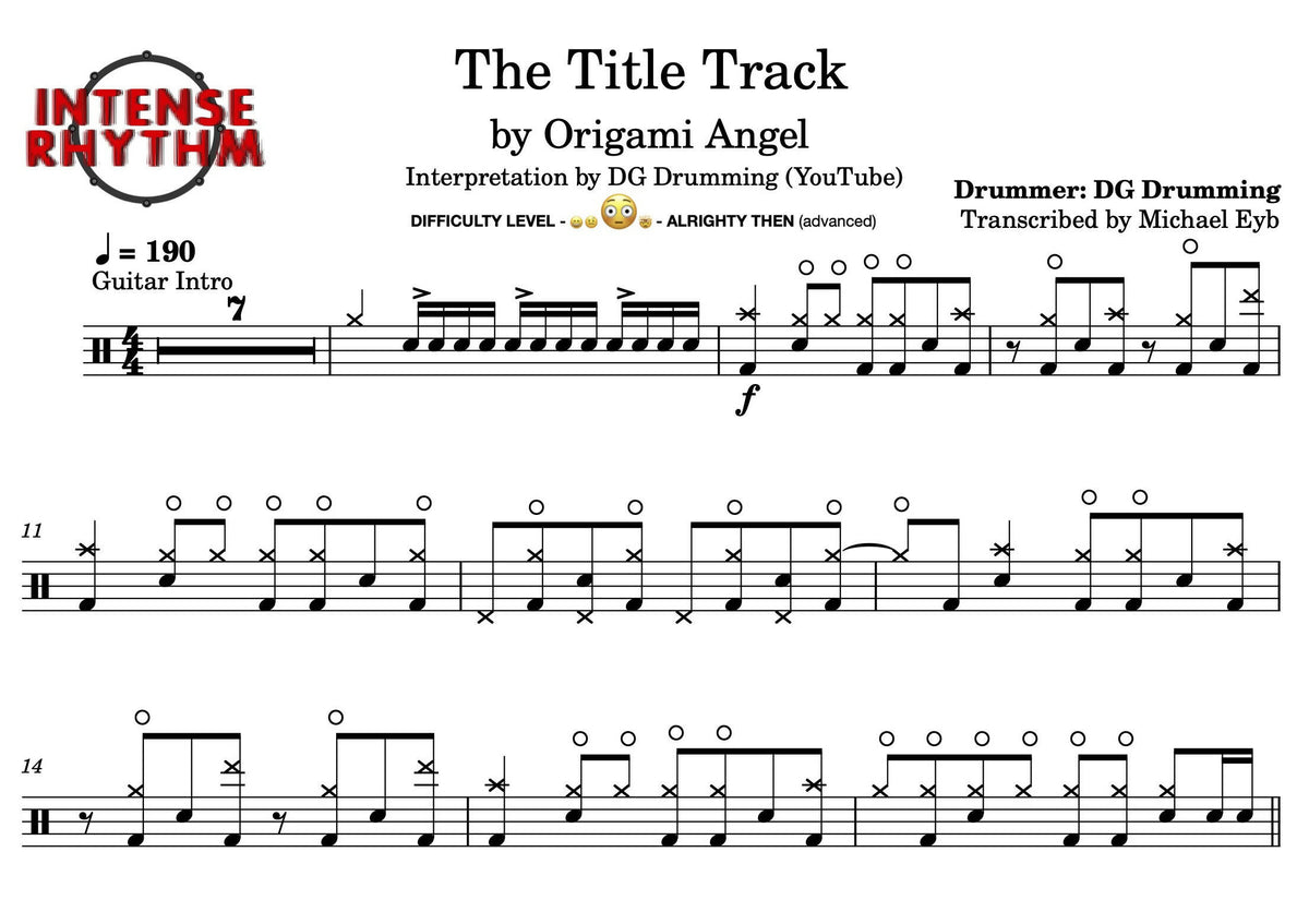 Rythmn Orgami The Title Track - Origami Angel - Drum Sheet Music - Intense Rhythm ...