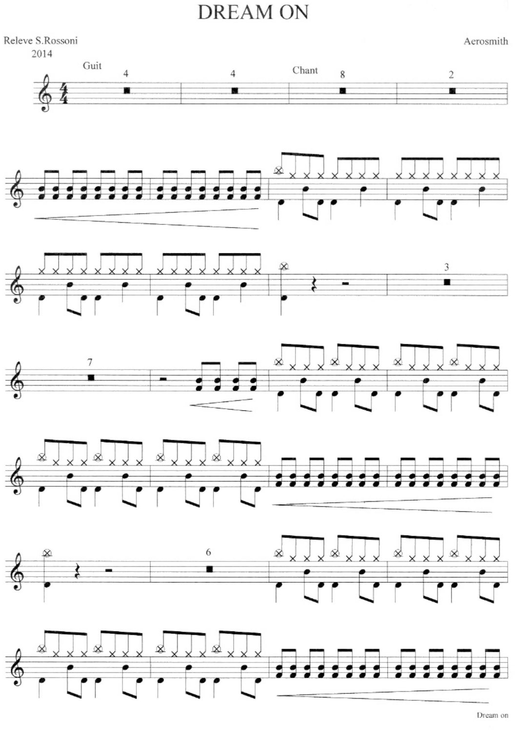 Dream On - Aerosmith - Full Drum Transcription / Drum Sheet Music - Rossoni