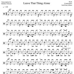 Leave That Thing Alone - Rush - Full Drum Transcription / Drum Sheet Music - Drumm Transcriptions
