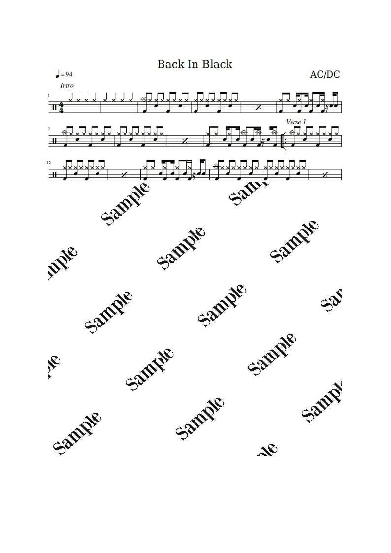 Back in Black - AC/DC - Drum Sheet Music - KiwiDrums – DrumSetSheetMusic